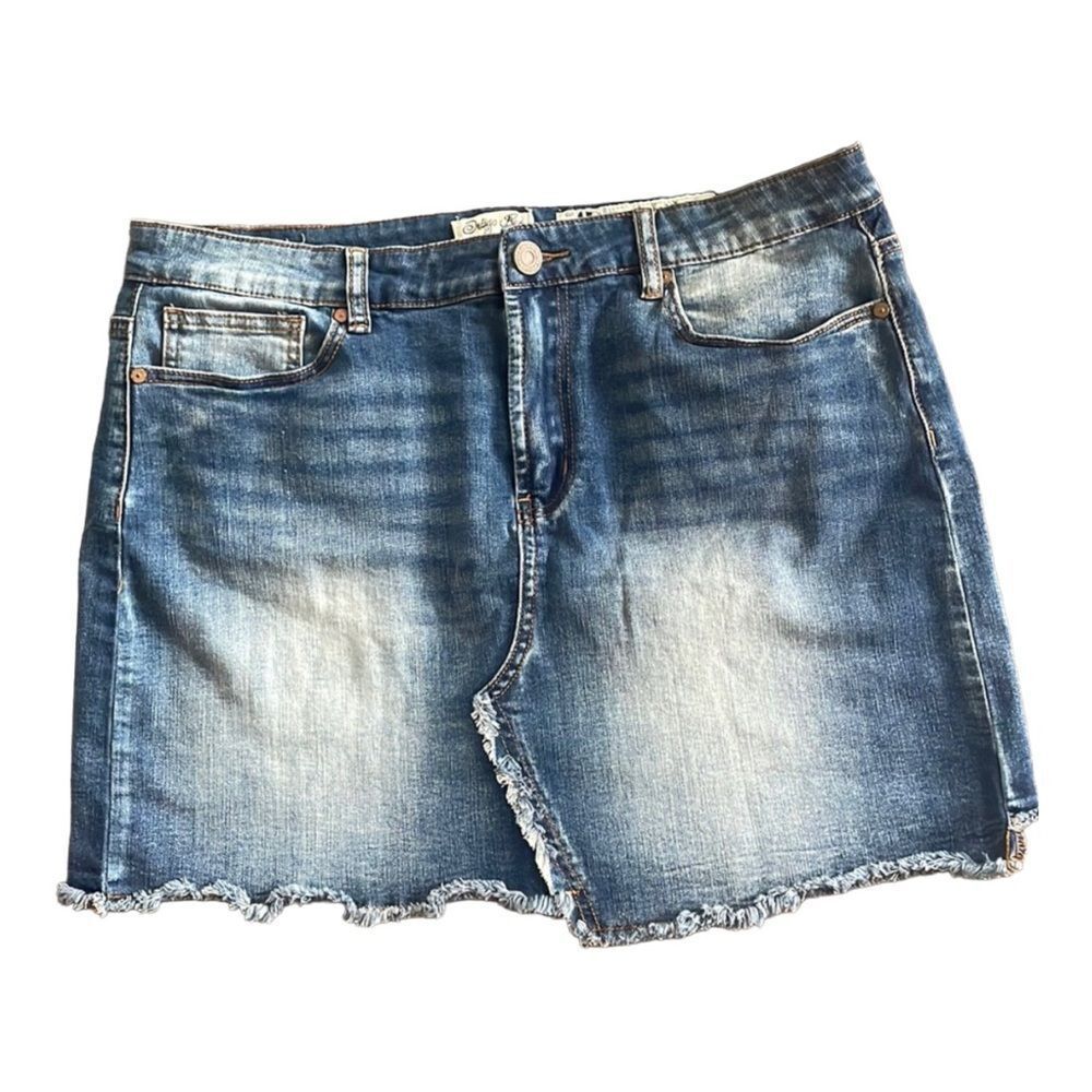 Indigo Rein Blue Denim Distressed High Waist Mini Skirt | 15